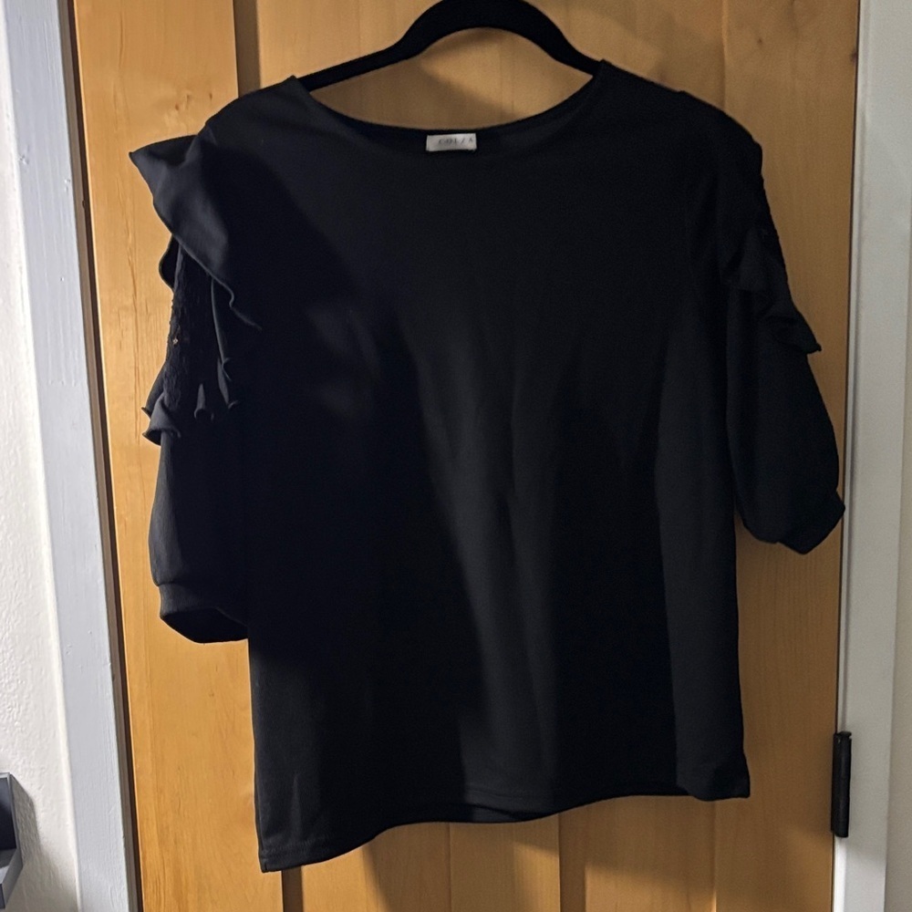 Elegant Black Ruffle Sleeve Blouse